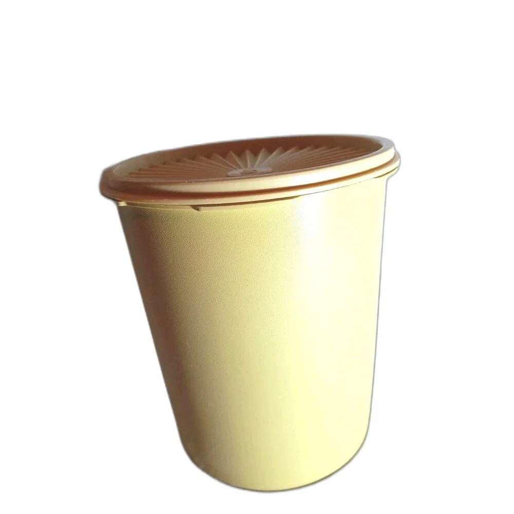 Vtg TUPPERWARE COOKIES Canister Servalier Sunburst Lid Yellow Harvest Gold 1970s